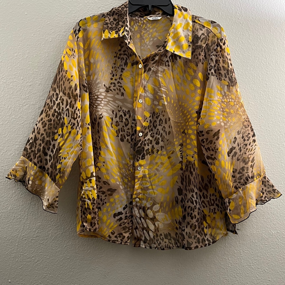 Tan multicolored blouse